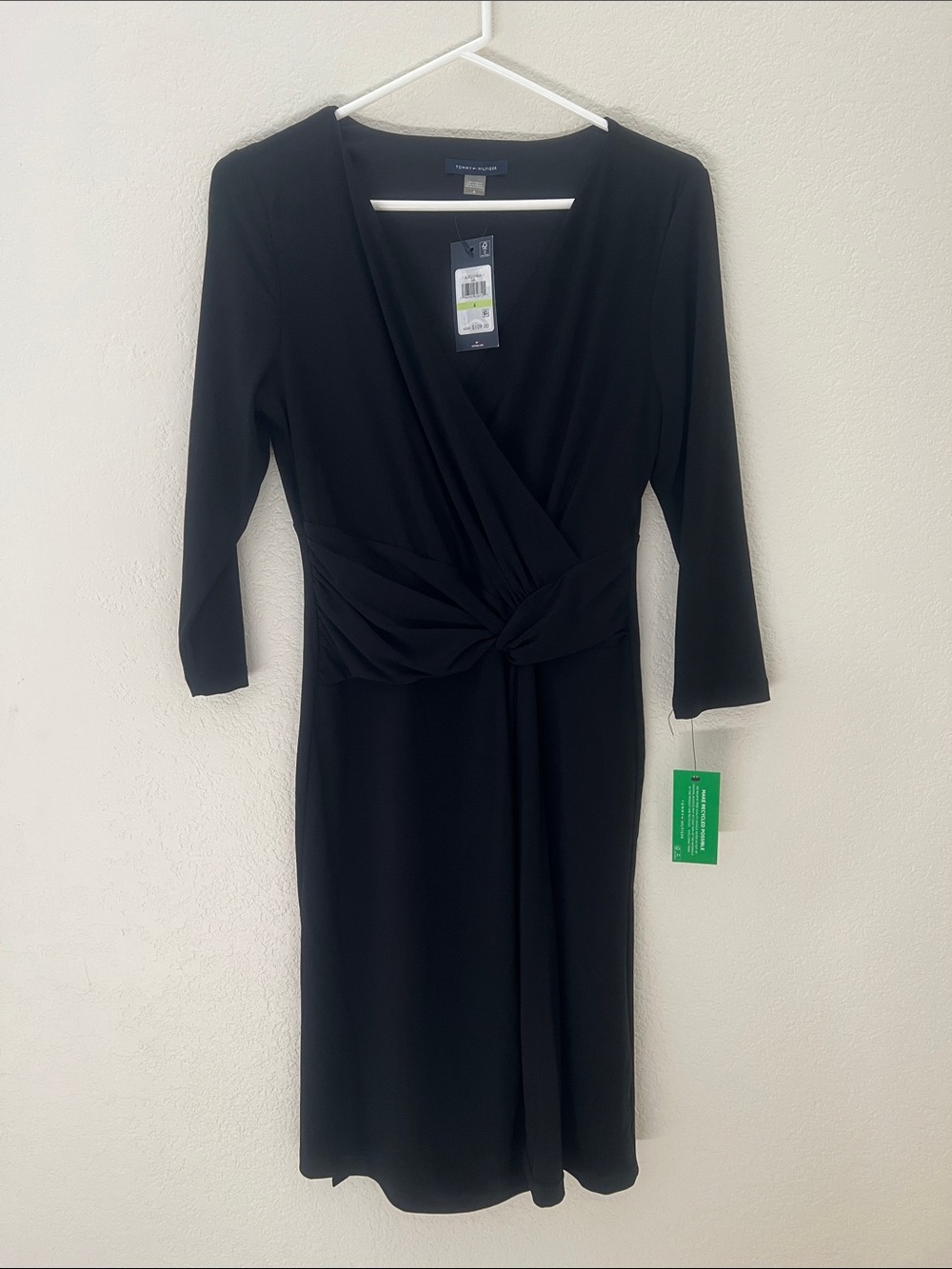 Tommy Hilfiger Women’s Black Knot-Waist Wrap Midi Dress Size 4